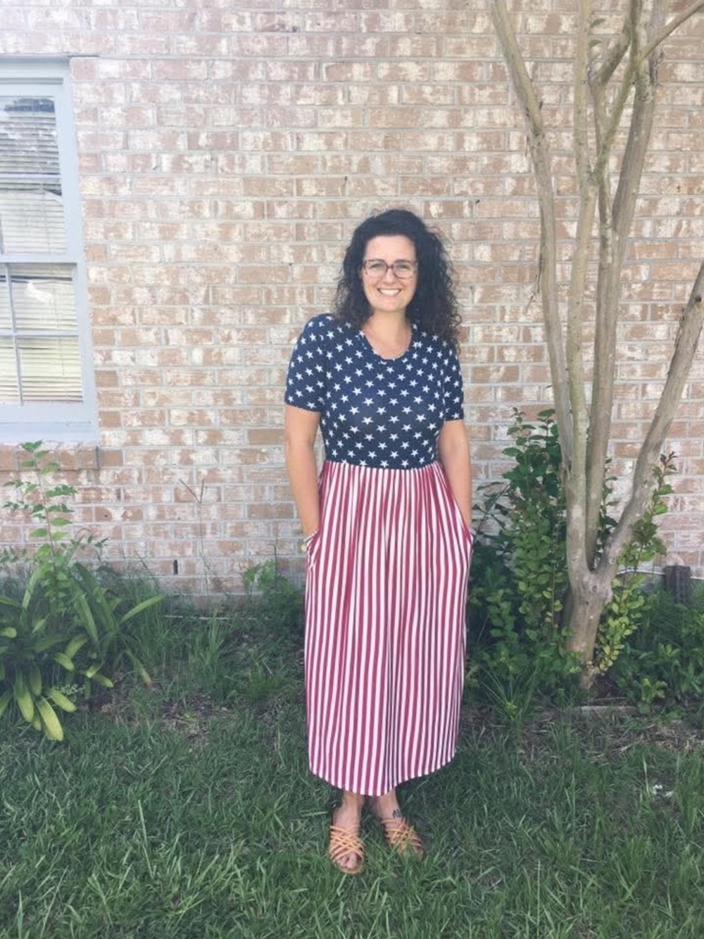 Promesa Americana Star & Red-White Striped Maxi Dress